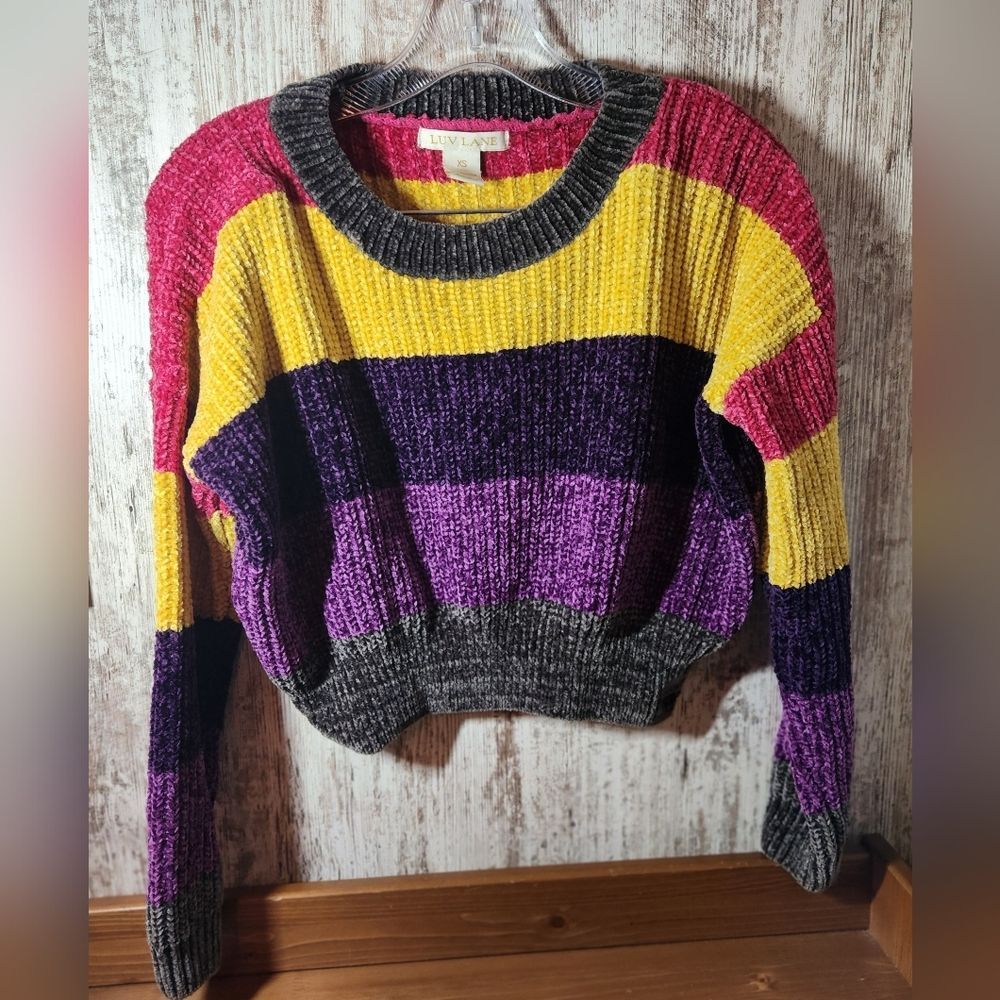 Colorful Striped Crew Neck Sweater Luv Lane Super Soft Cozy Cropped